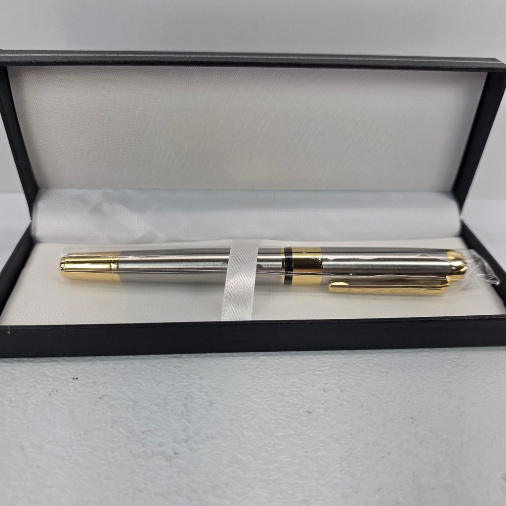 Executive Ballpoint Pen Metallic Gold and Silver Finish Black Ink with Gift Box